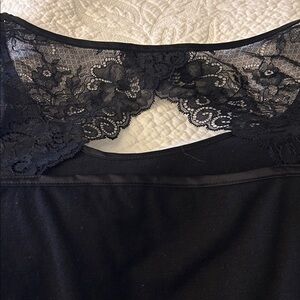 Thalia Sodi Black Lace Chemise pajama set with elastic waist pants and lace trim